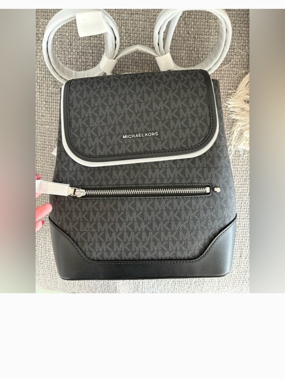 Michael Kors Black and Gray MK Logo Backpack